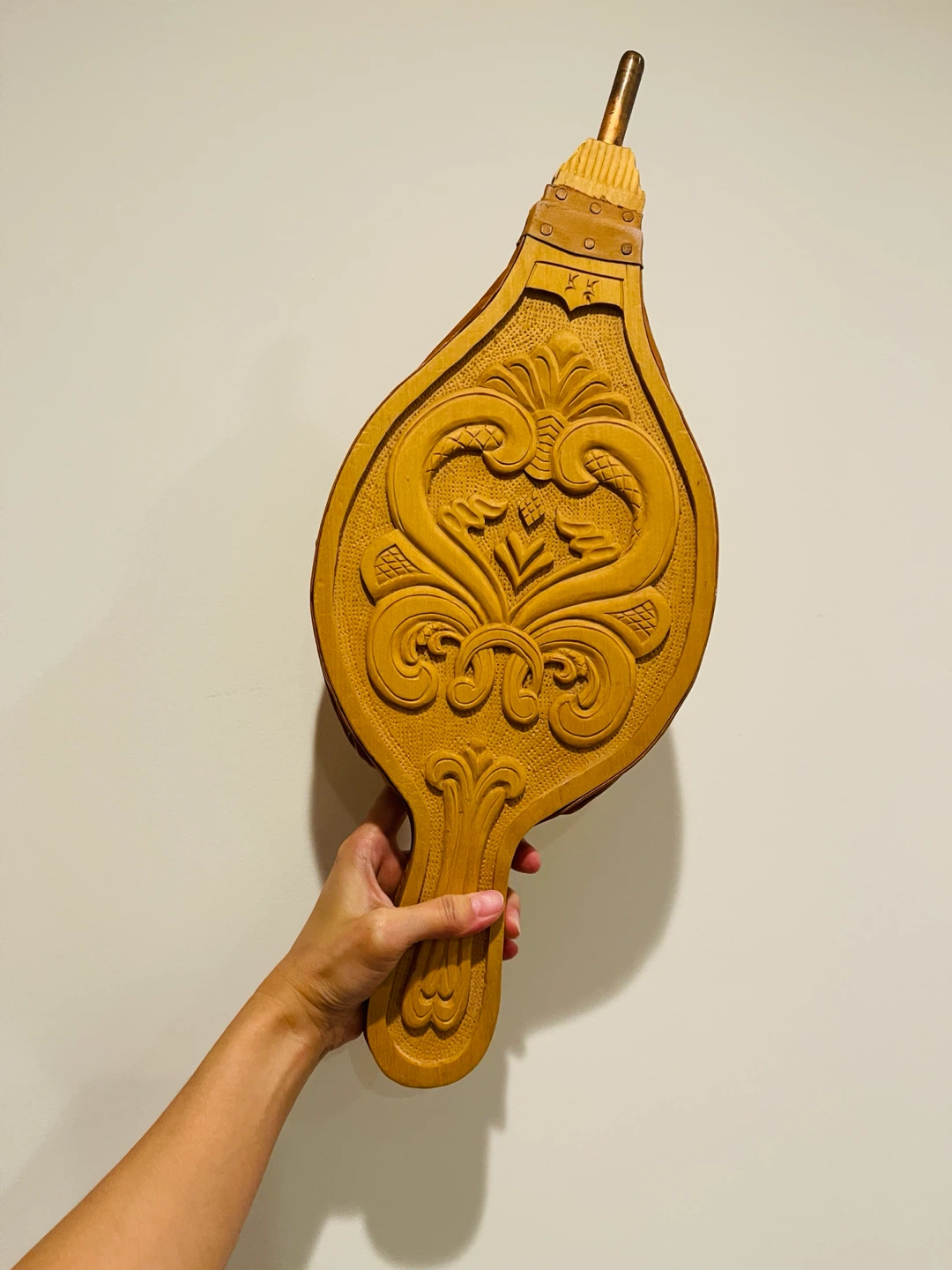 Vintage Carved Wooden Fireplace Bellows