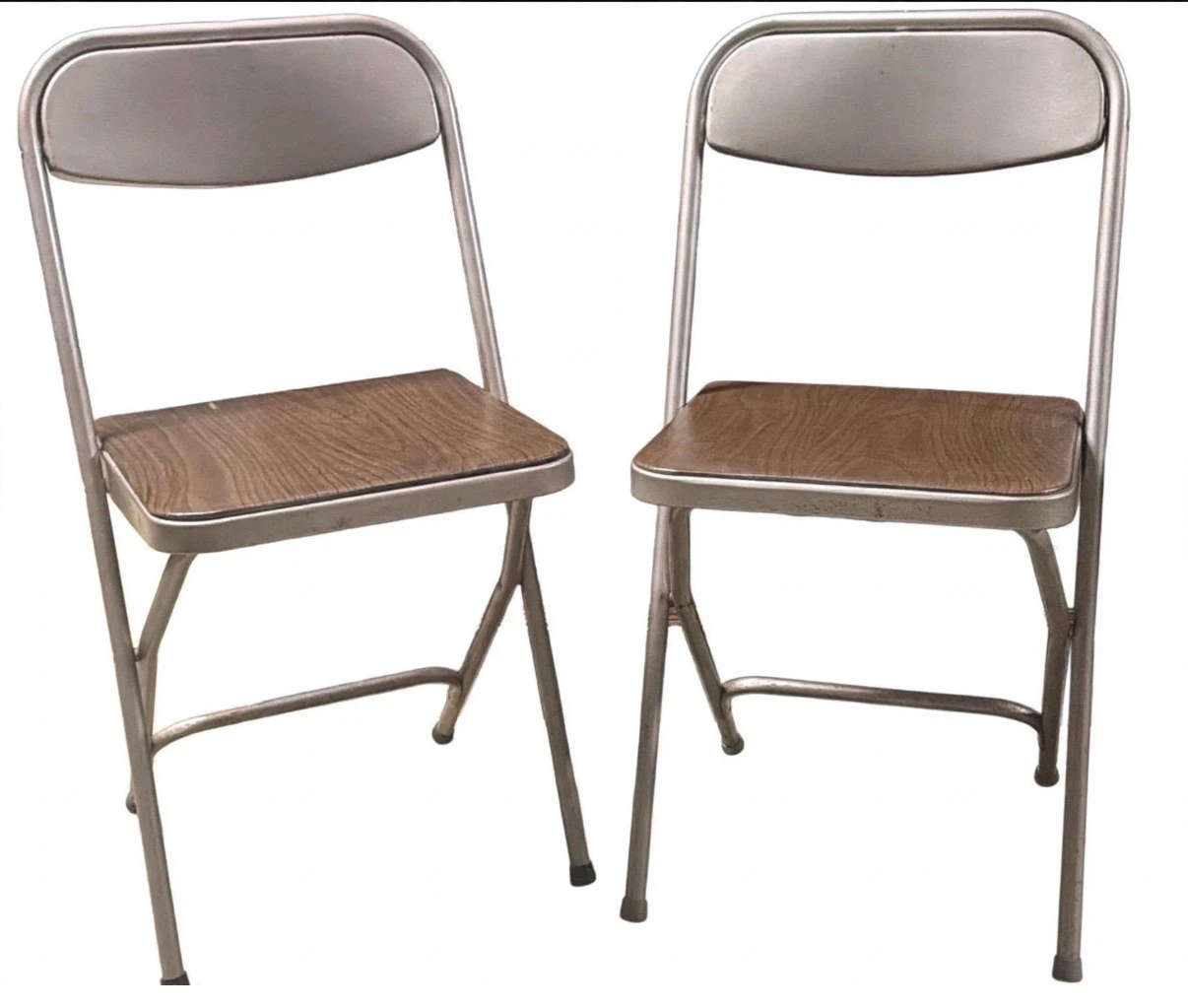 Folding Chairs Set of 2 - Metal Frame, Wood Grain Seats - photo 2