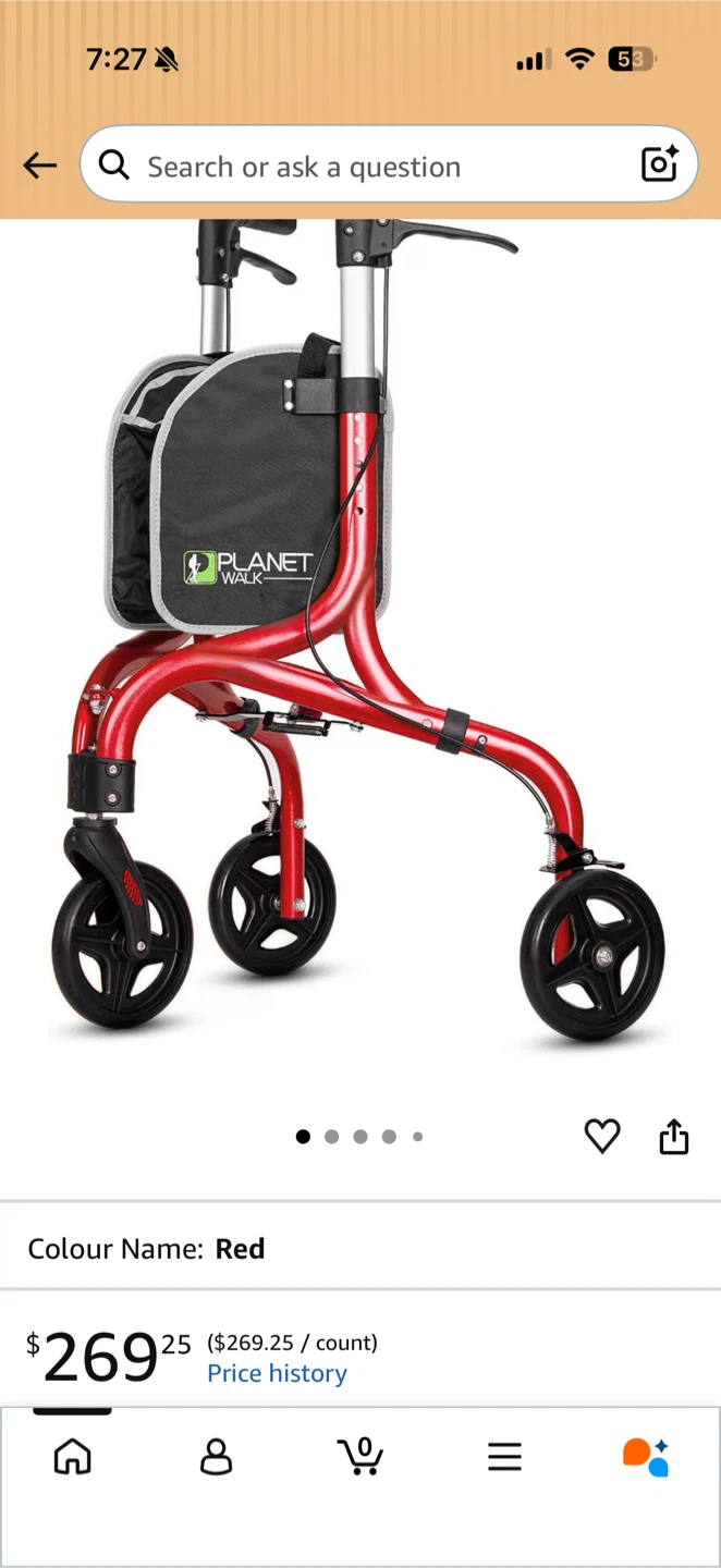 Planet Walk Red 3-Wheel Rollator Walker