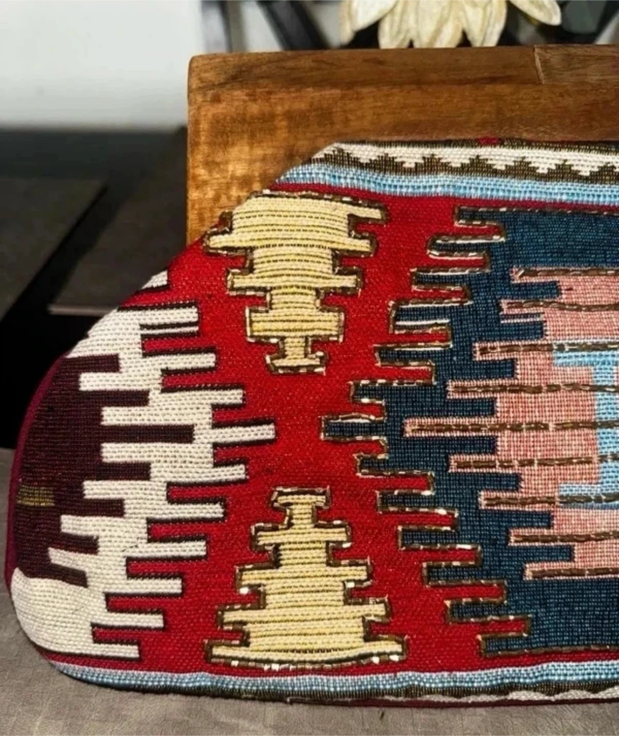 Tribal Pattern Wooden Frame Clutch- Never used