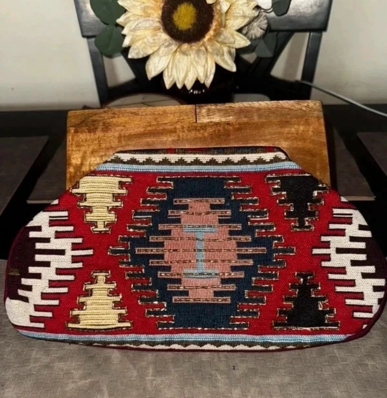 Tribal Pattern Wooden Frame Clutch- Never used - photo 2