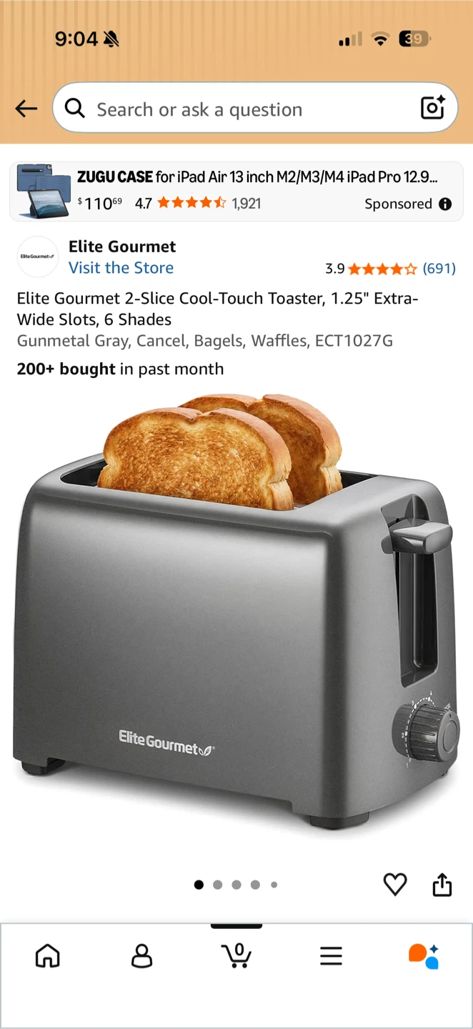 Elite Gourmet 2-Slice Cool-Touch Toaster