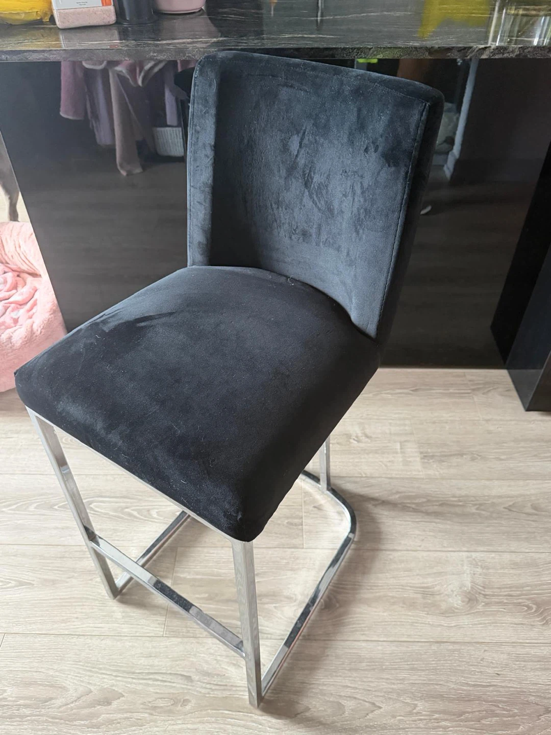2 Pcs Black Velvet Bar Stools - photo 2