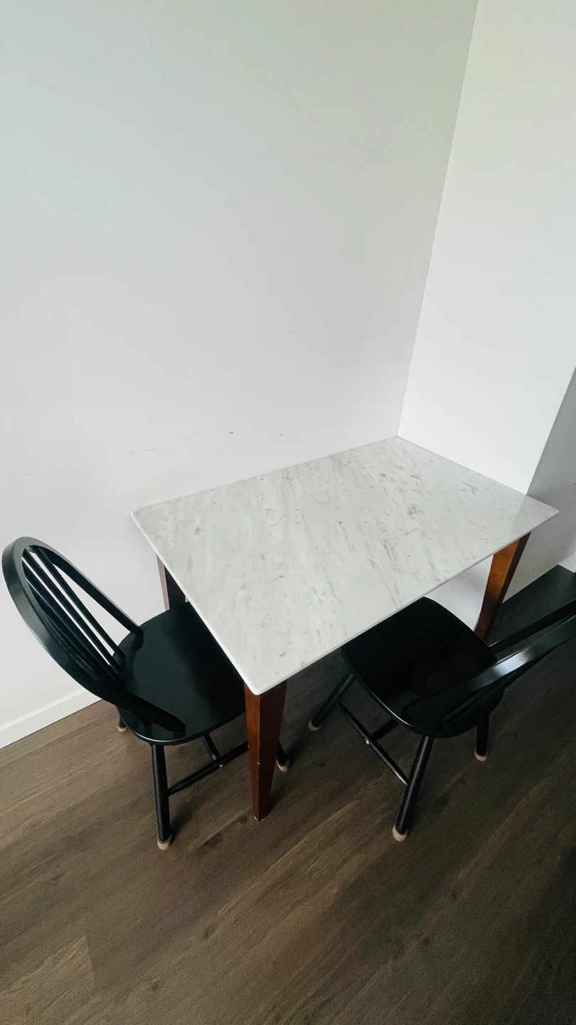 Dining table and two chairs
