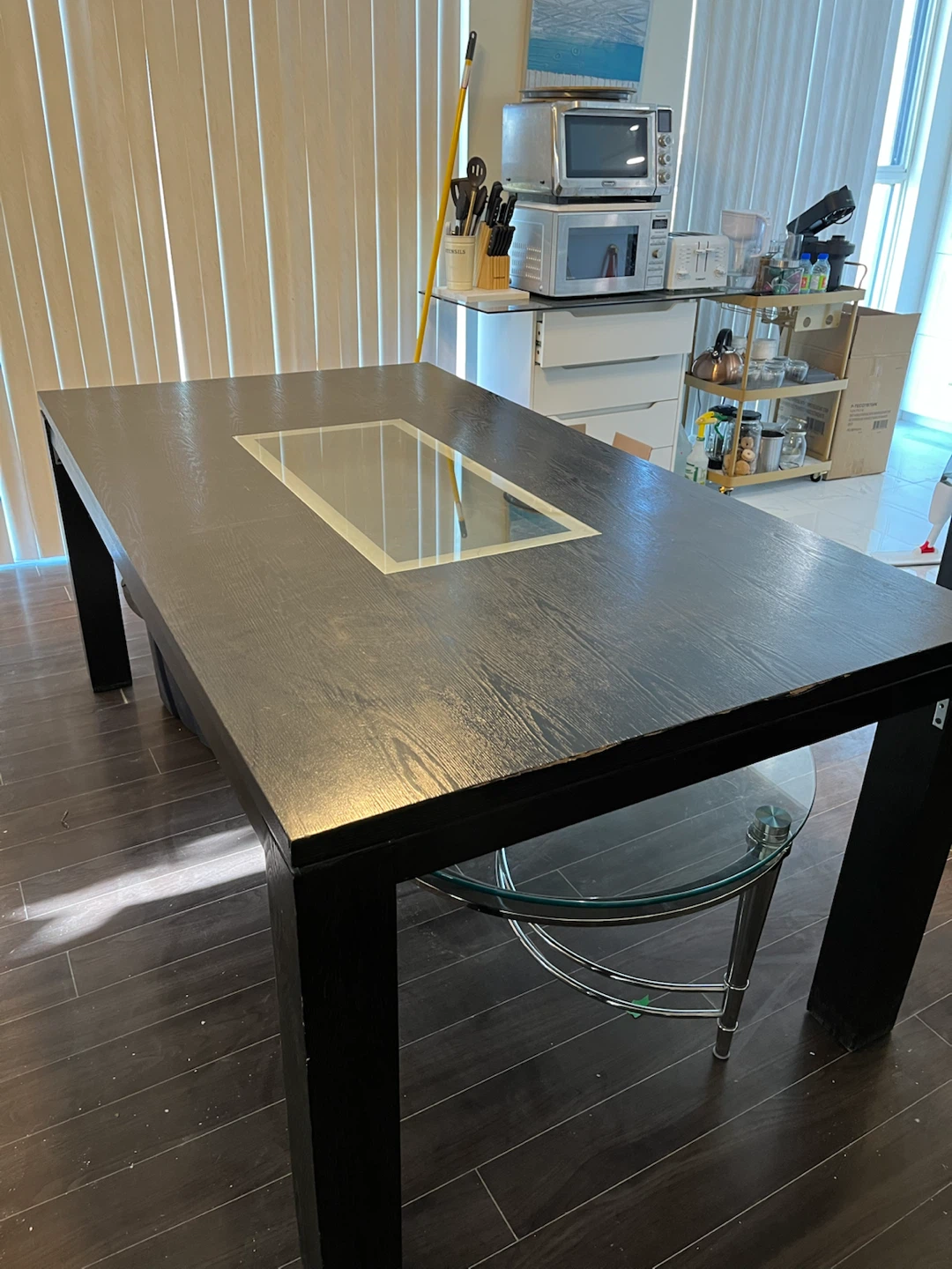Black Dining Table with Glass Center