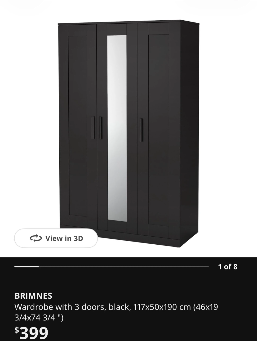 IKEA BRIMNES Wardrobe with 3 Doors in Black