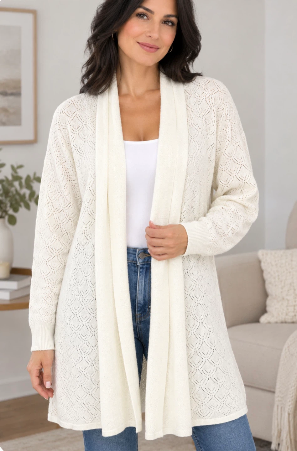 Introspect ivory Open Cardigan XL