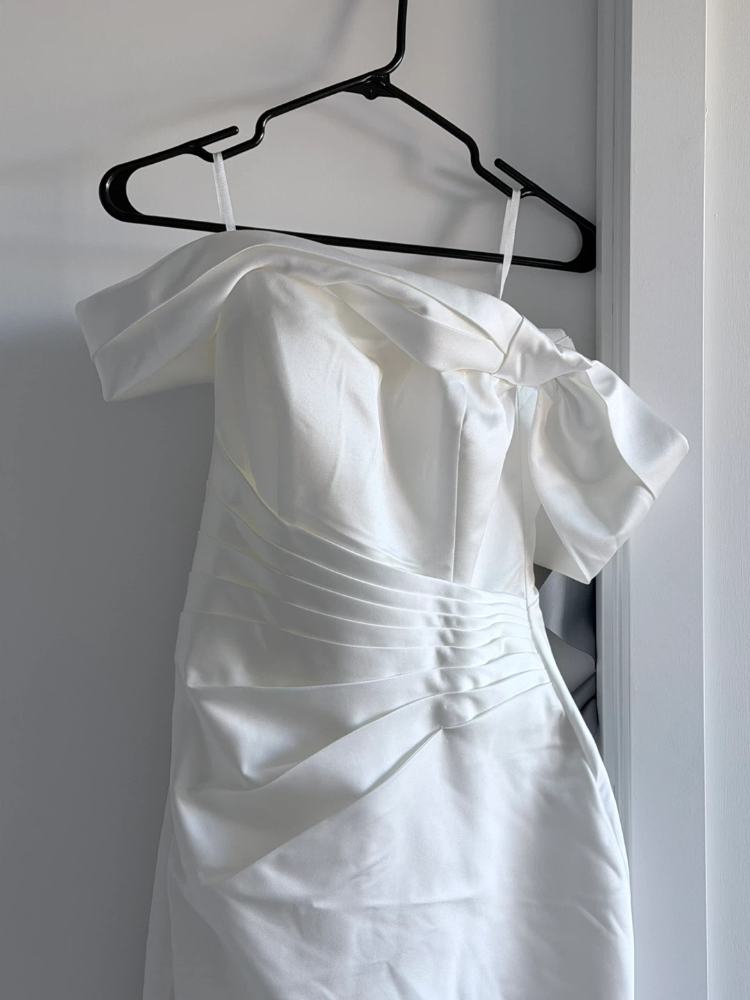 🤍 White Satin Strapless Dress (Off-Shoulder Band) 🤍