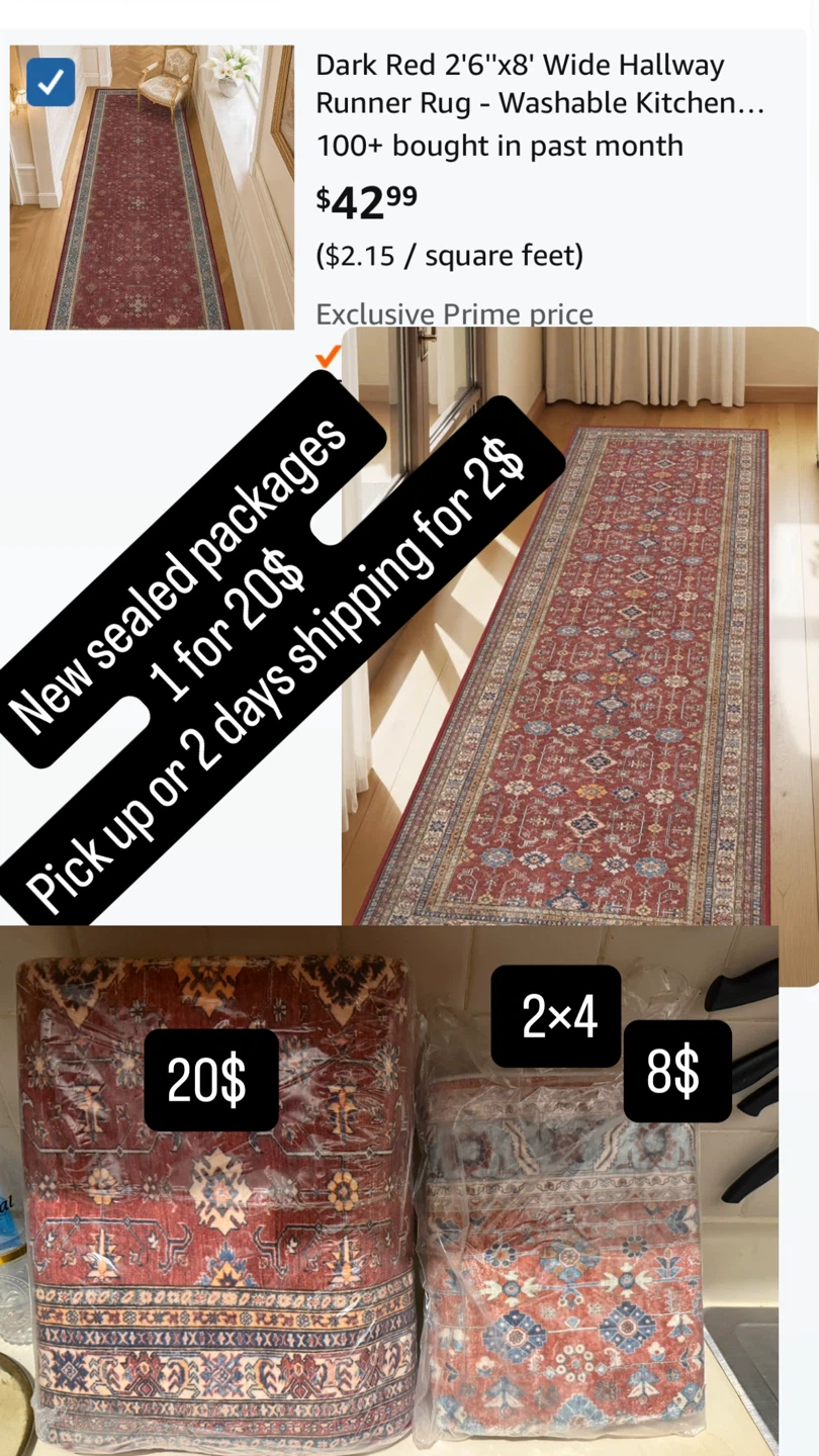 Washable Distressed Runner Rug - Burgundy