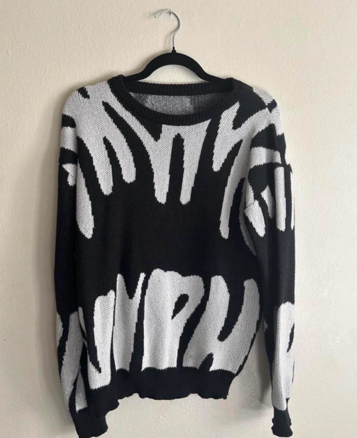 Black and white graphic knit sweater