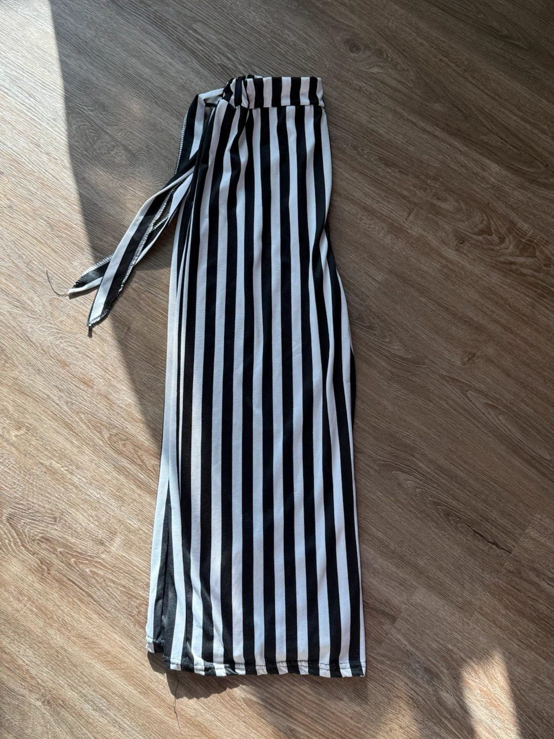 Black and white striped wide-leg trousers