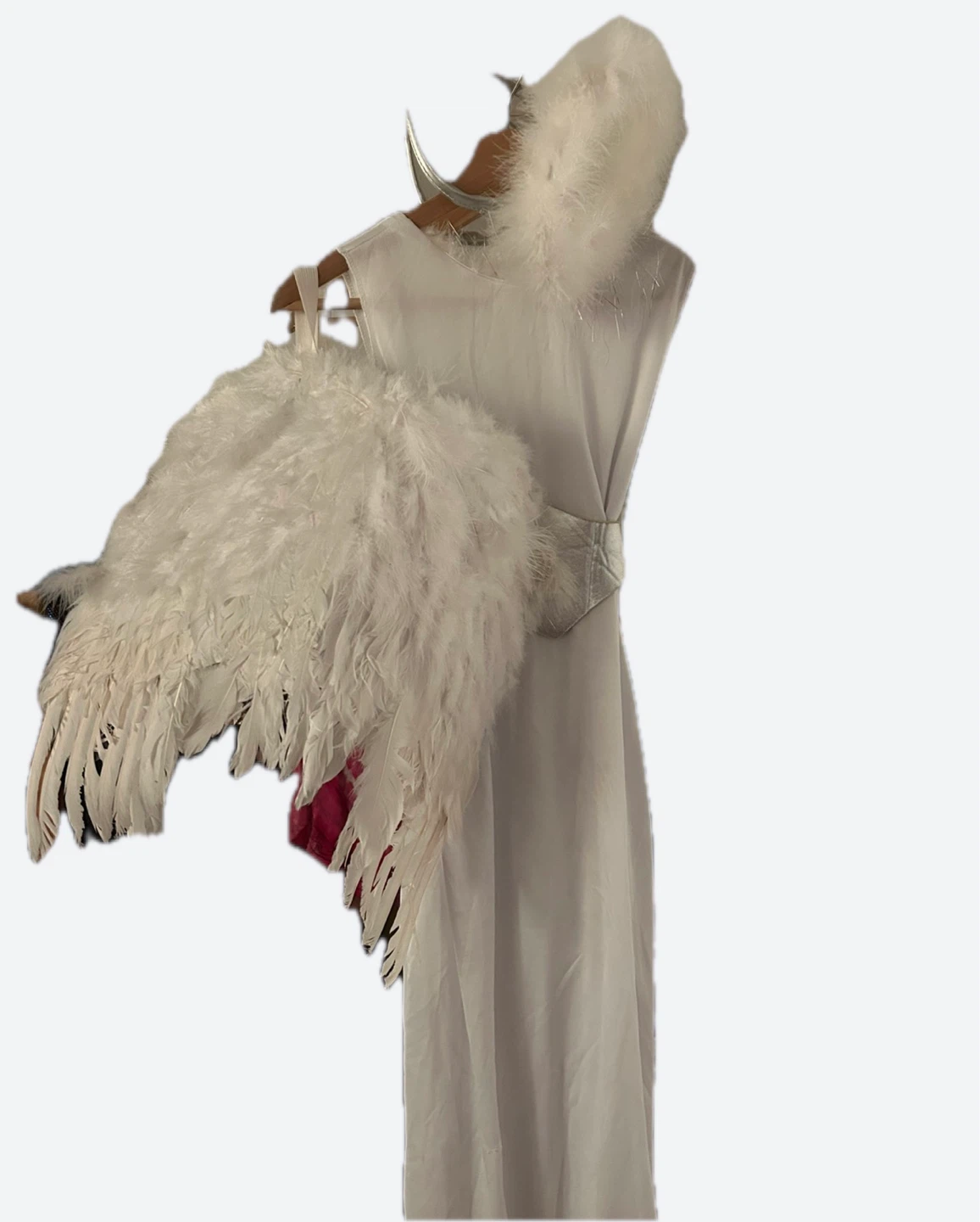 Girls Angel Halloween Costume silver belt , Feather Wings & Halo