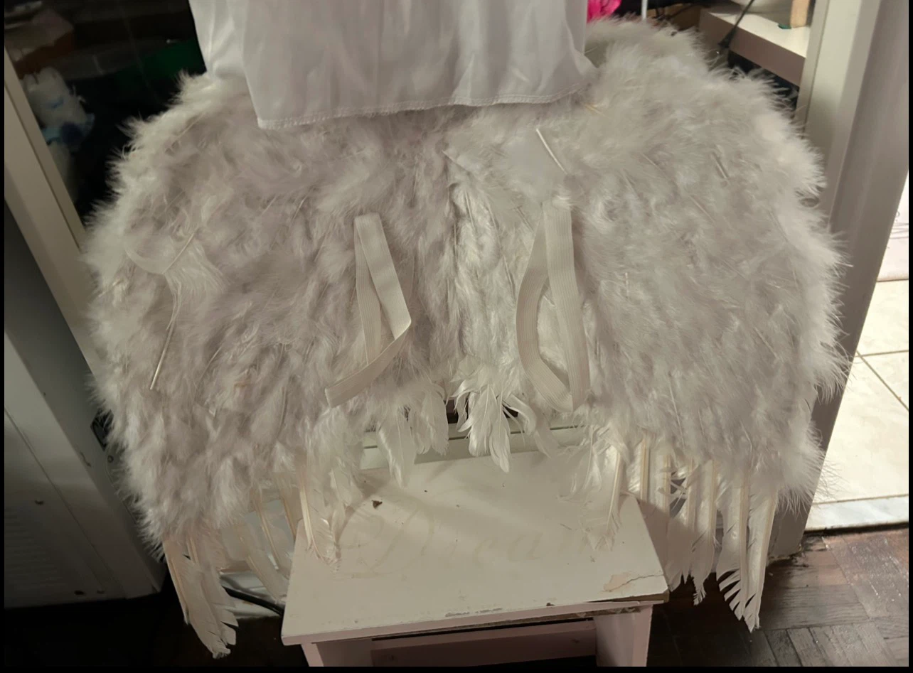 Girls Angel Halloween Costume silver belt , Feather Wings & Halo - photo 2