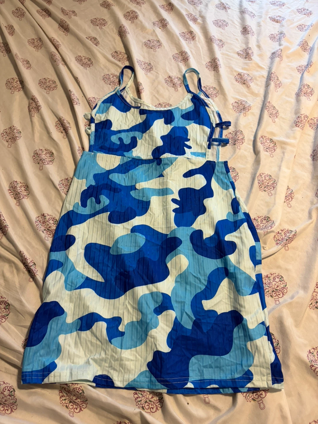 Blue Camouflage Ribbed Mini Dress