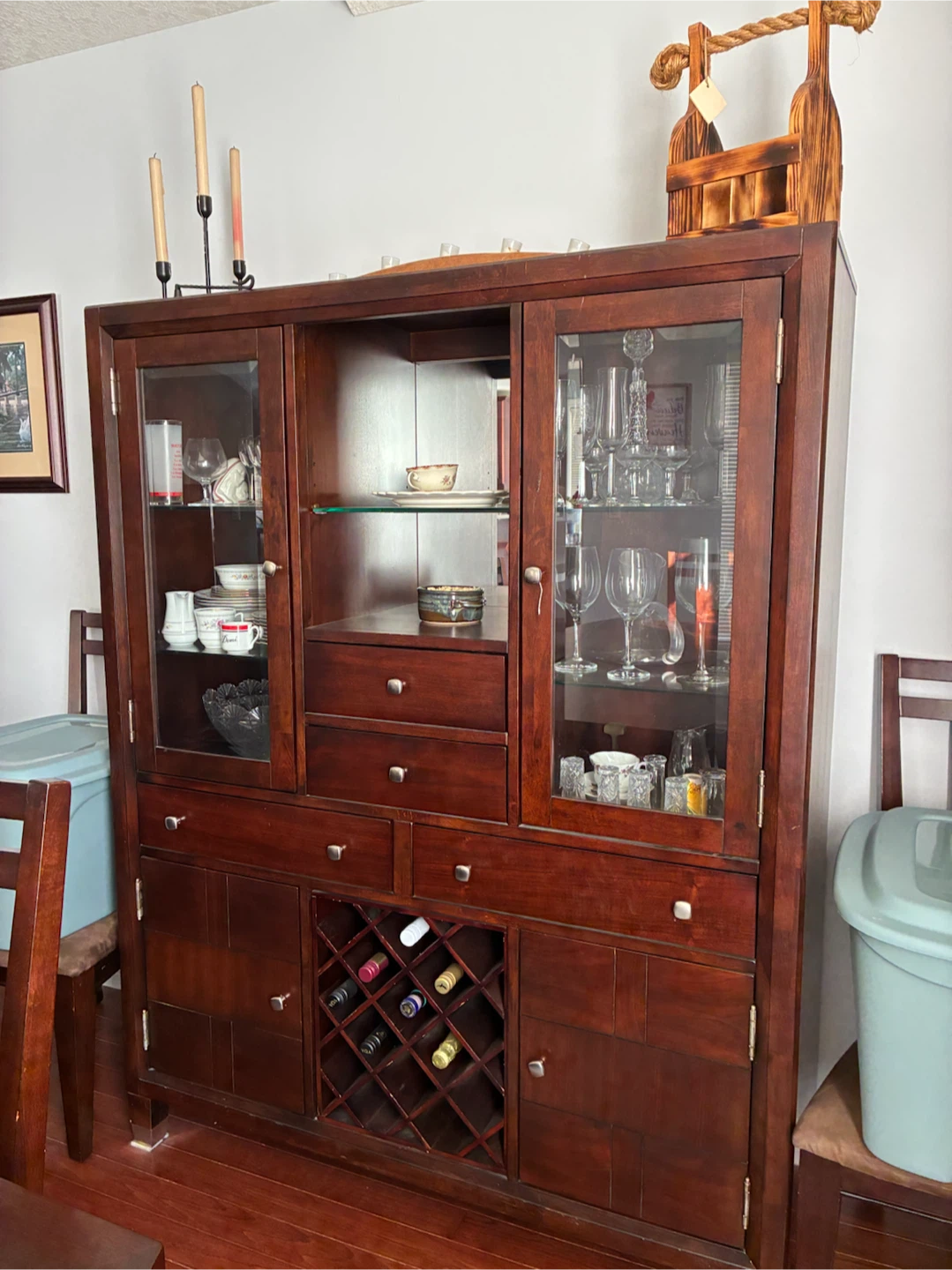 Dark Wood Dining Hutch with Wine Storage