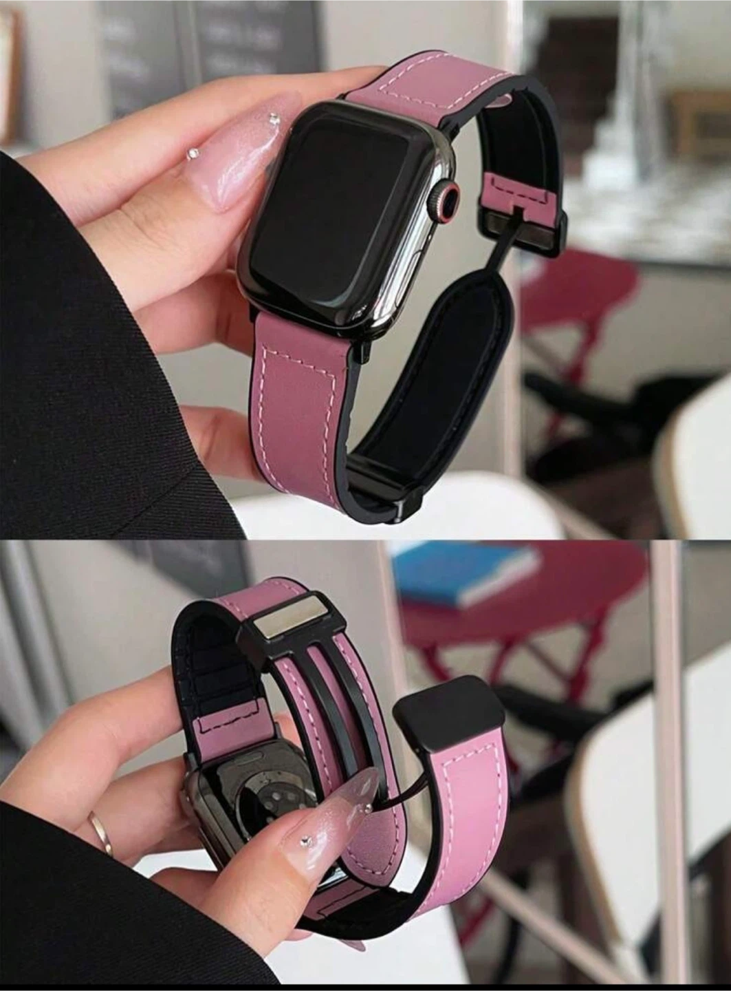 Leather Pink Apple Watch strap-46mm