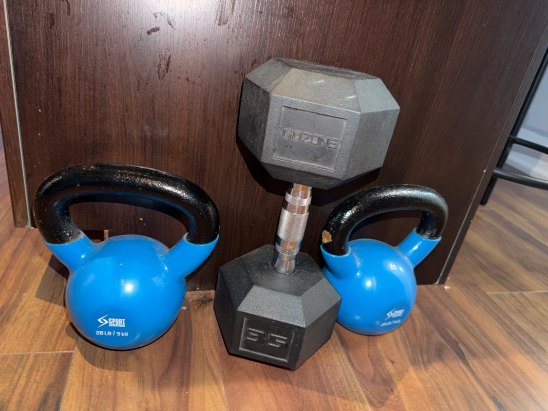 75 lb Weight Set – 35 lb Dumbbell + Two 20 lb Kettlebells – $55 - photo 4