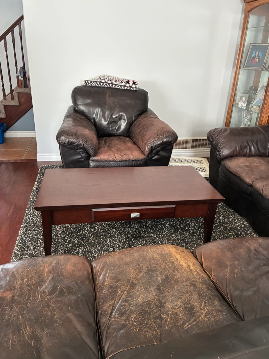 Dark Brown Leather Sofa Set - photo 2