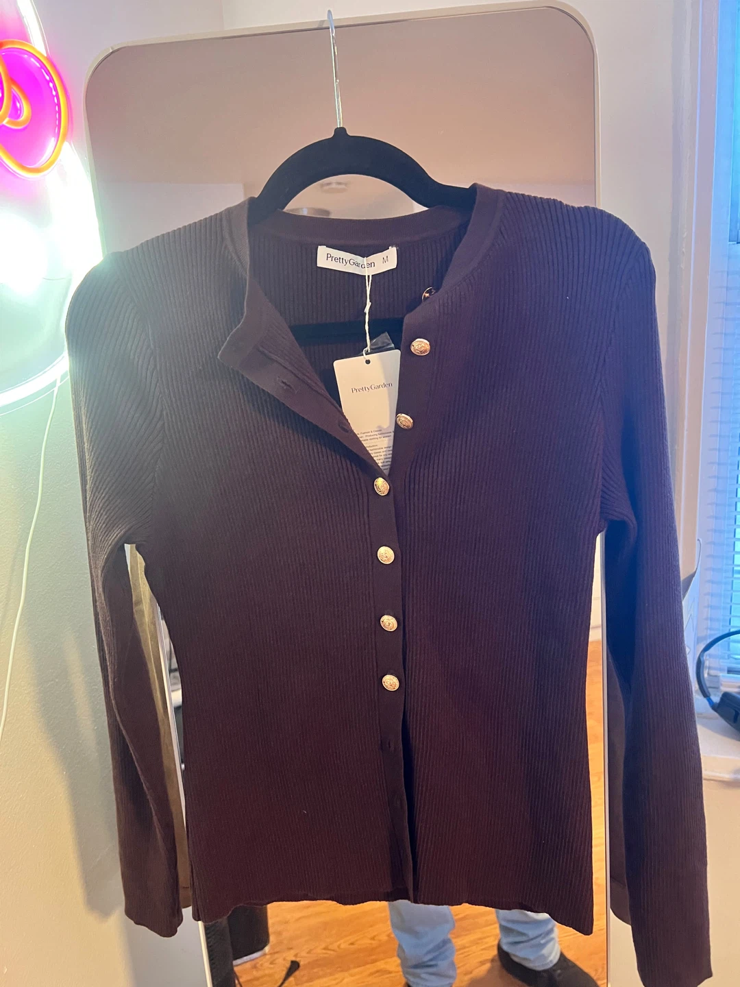 PrettyGarden Brown Ribbed Cardigan
