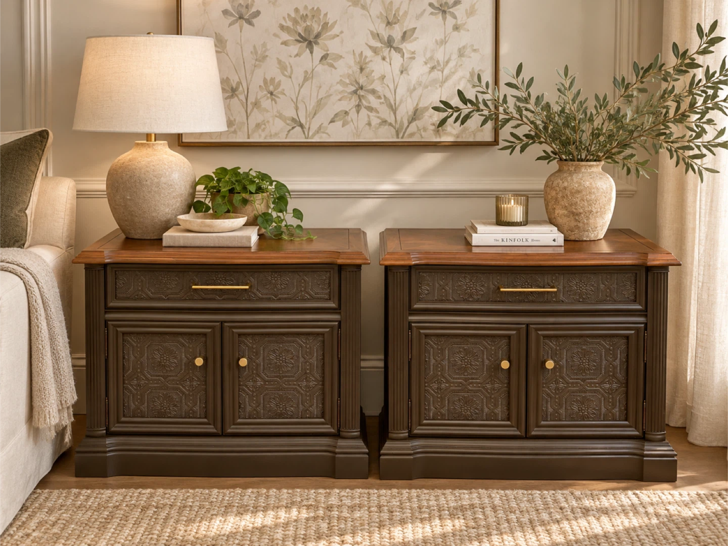 Leda End Tables / Nightstands – Refinished Vintage Pair