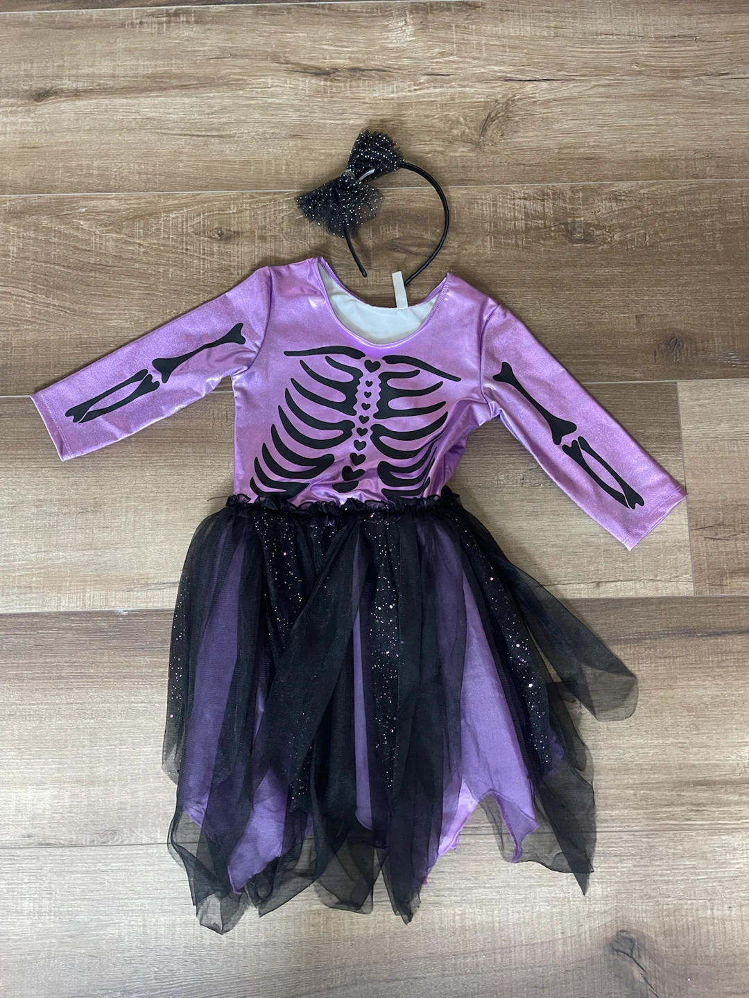 Girls Purple Skeleton Costume with Headband