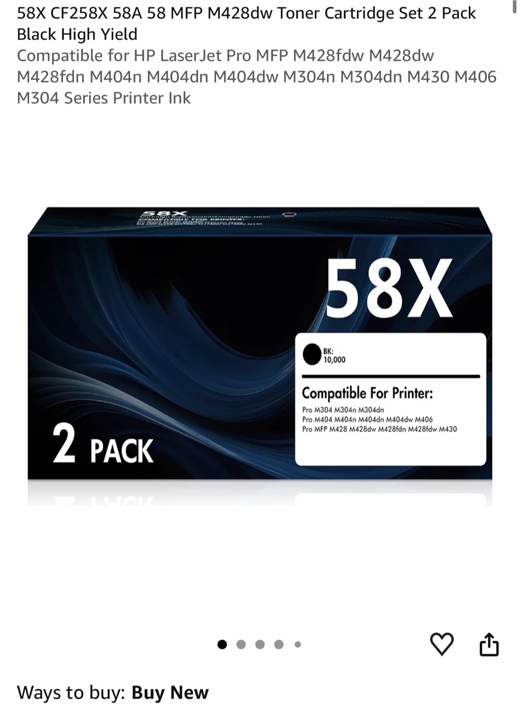 2 Pack HP 58X CF258X High Yield Black Toner Cartridges