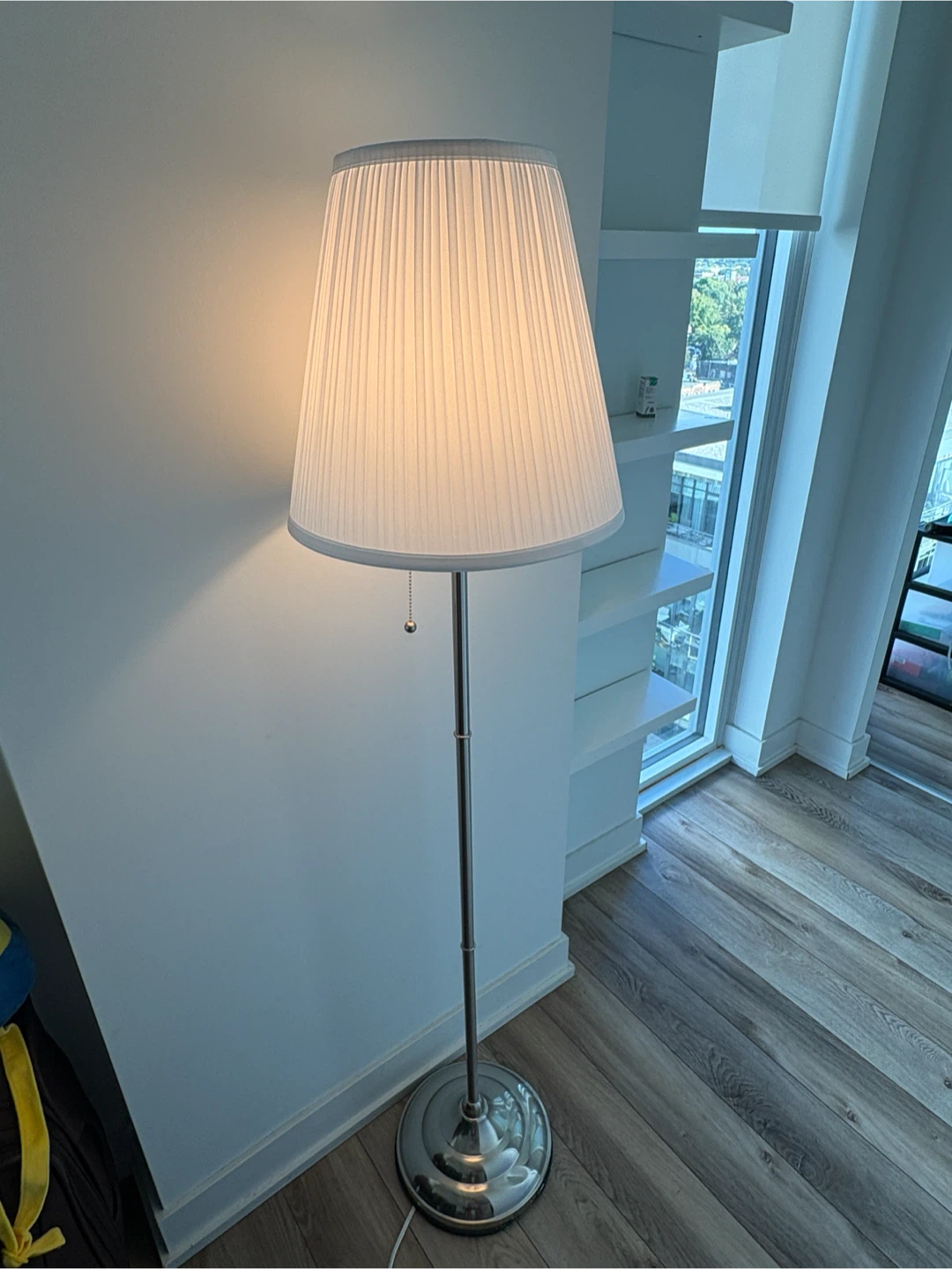Metal Floor Lamp with Pleated White Shade