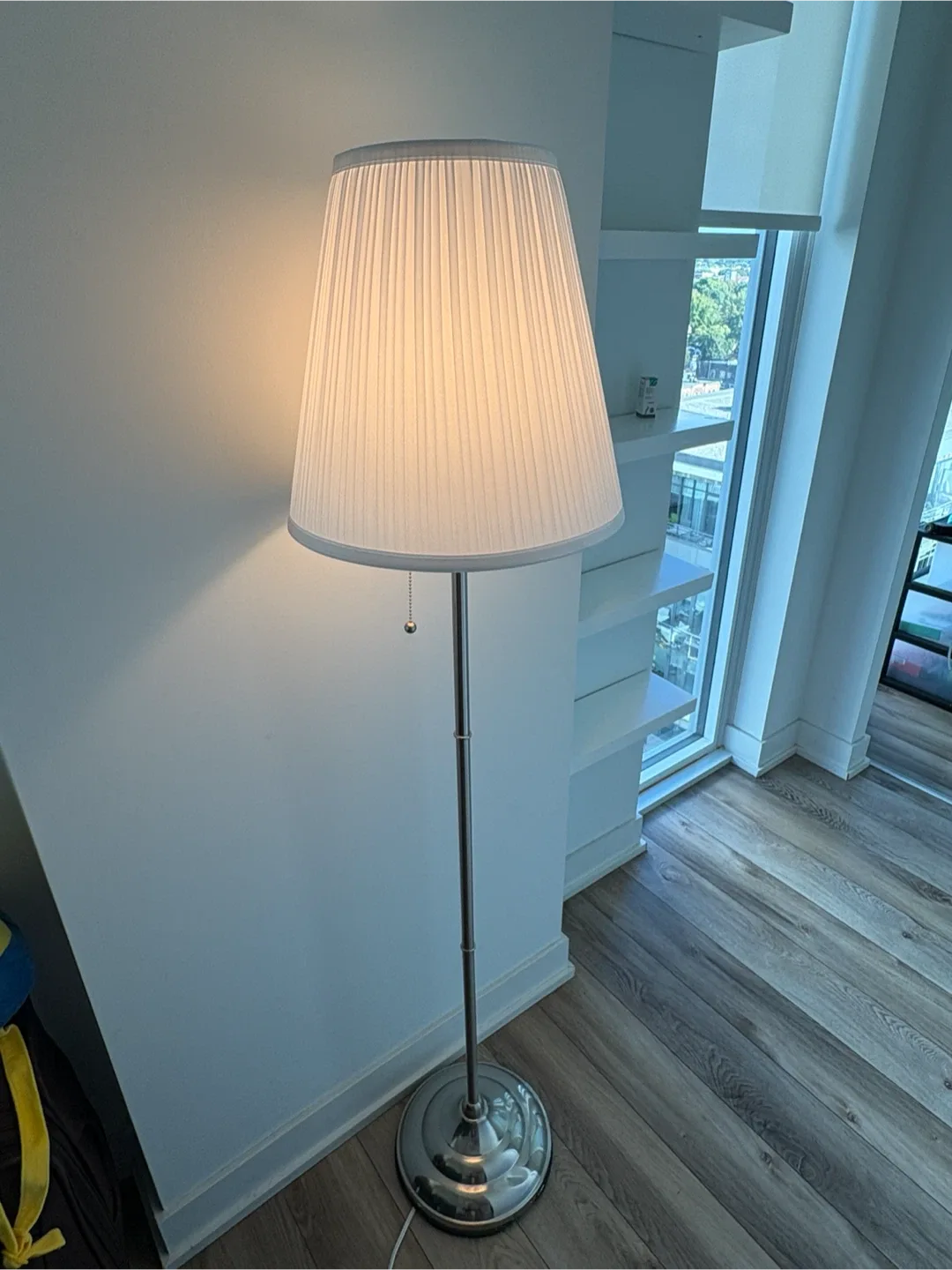 Metal Floor Lamp with Pleated White Shade