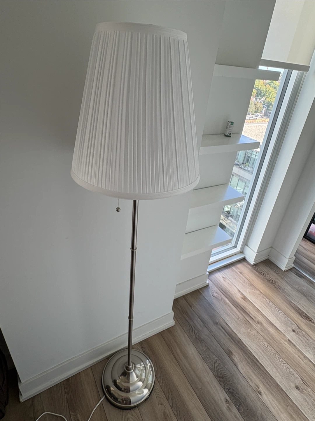 Metal Floor Lamp with Pleated White Shade - photo 2
