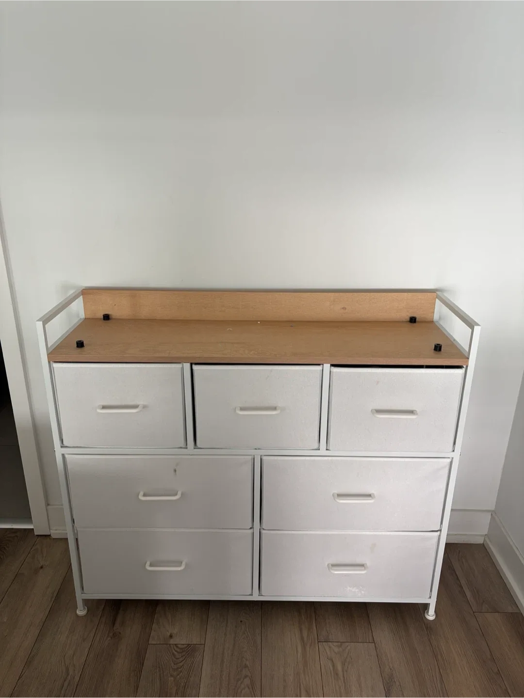 5-Drawer White and Wood Storage Dresser