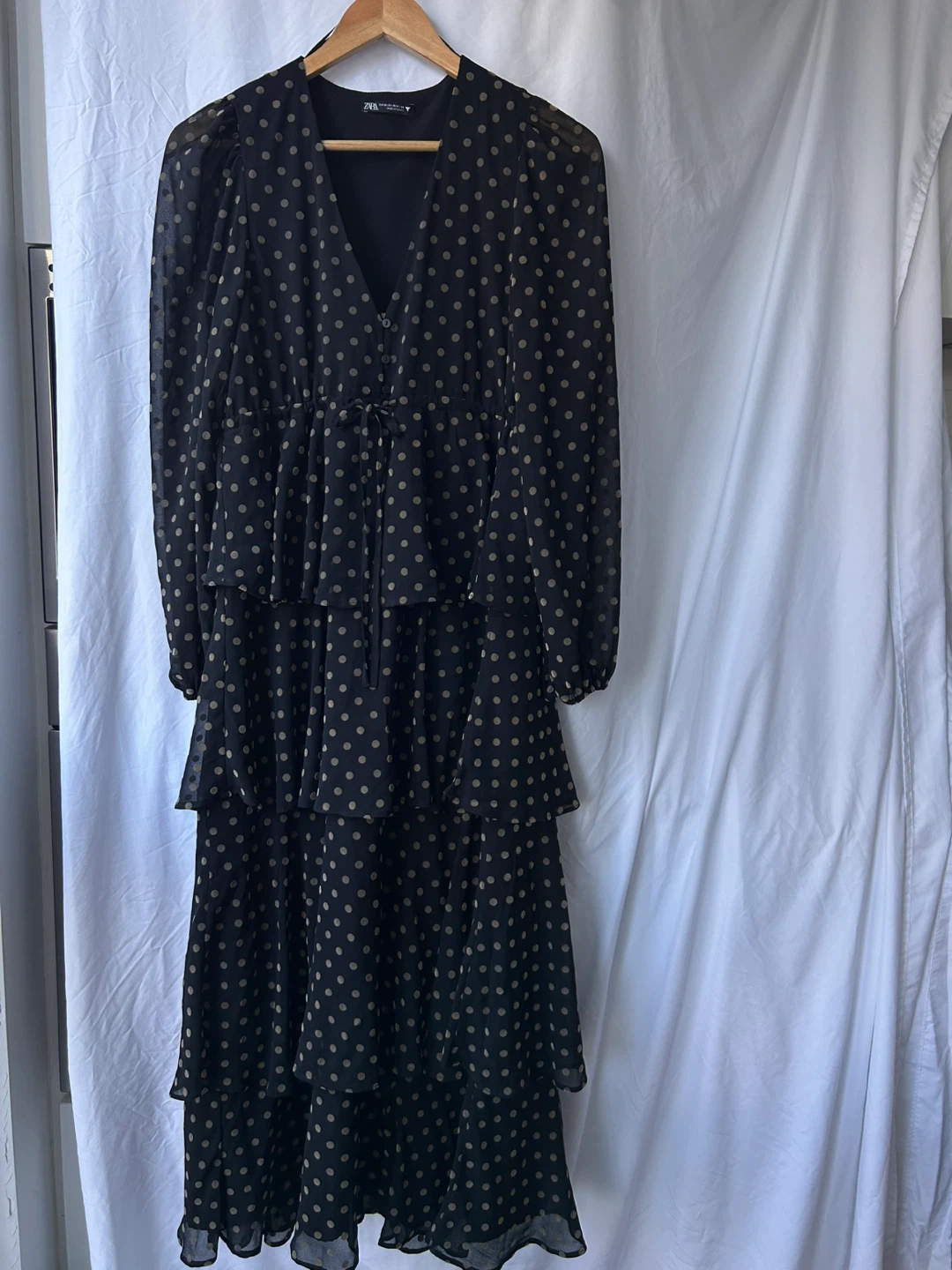 Zara Black Polka Dot Tiered Dress