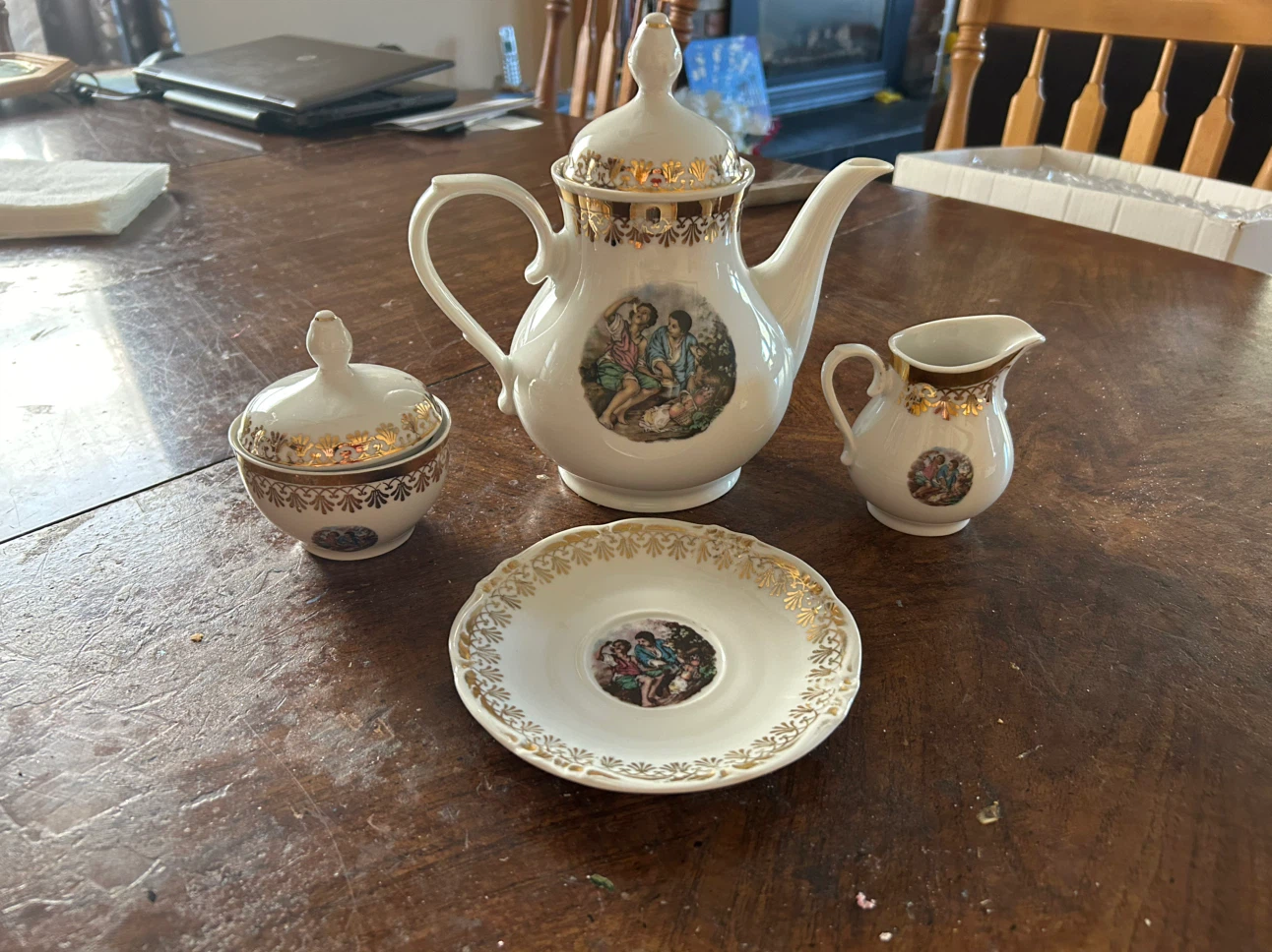 Vintage Porcelain Tea Set with Gold Trim