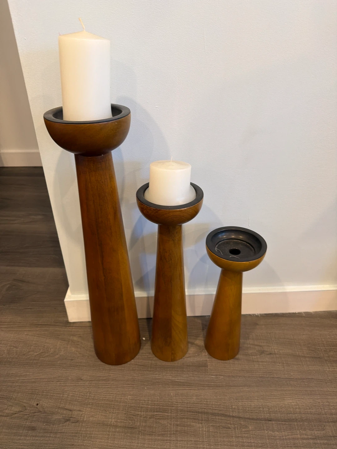 Set of 3 Wooden Candle Holders