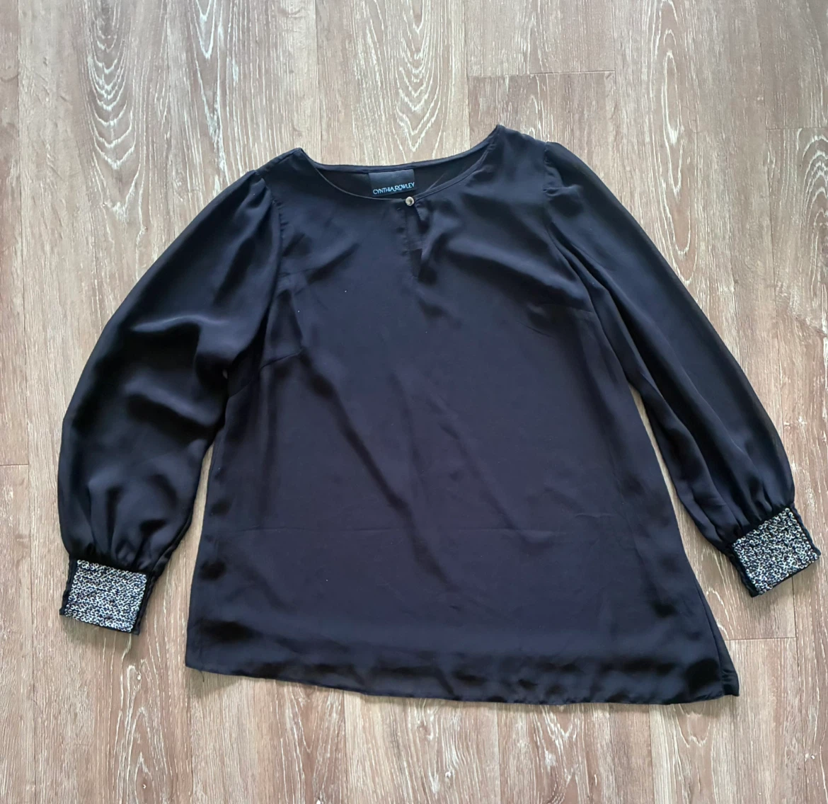 Black Blouse with Sequin Cuffs - Medium