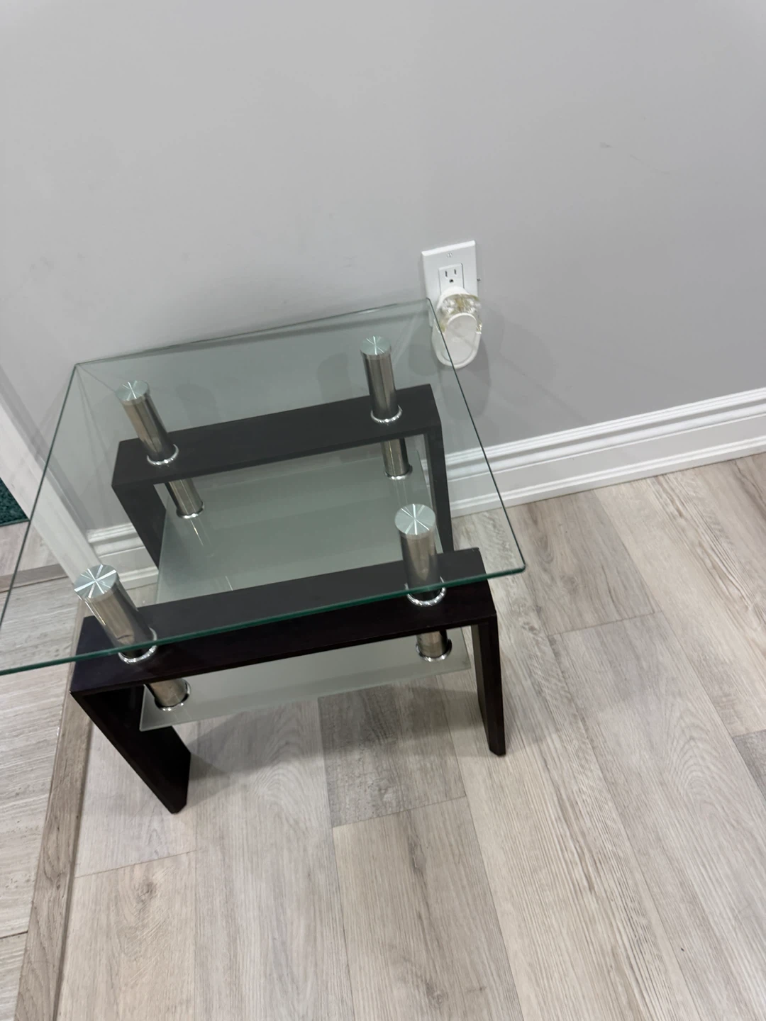 2 Modern Glass and Dark Wood End Tables - photo 3