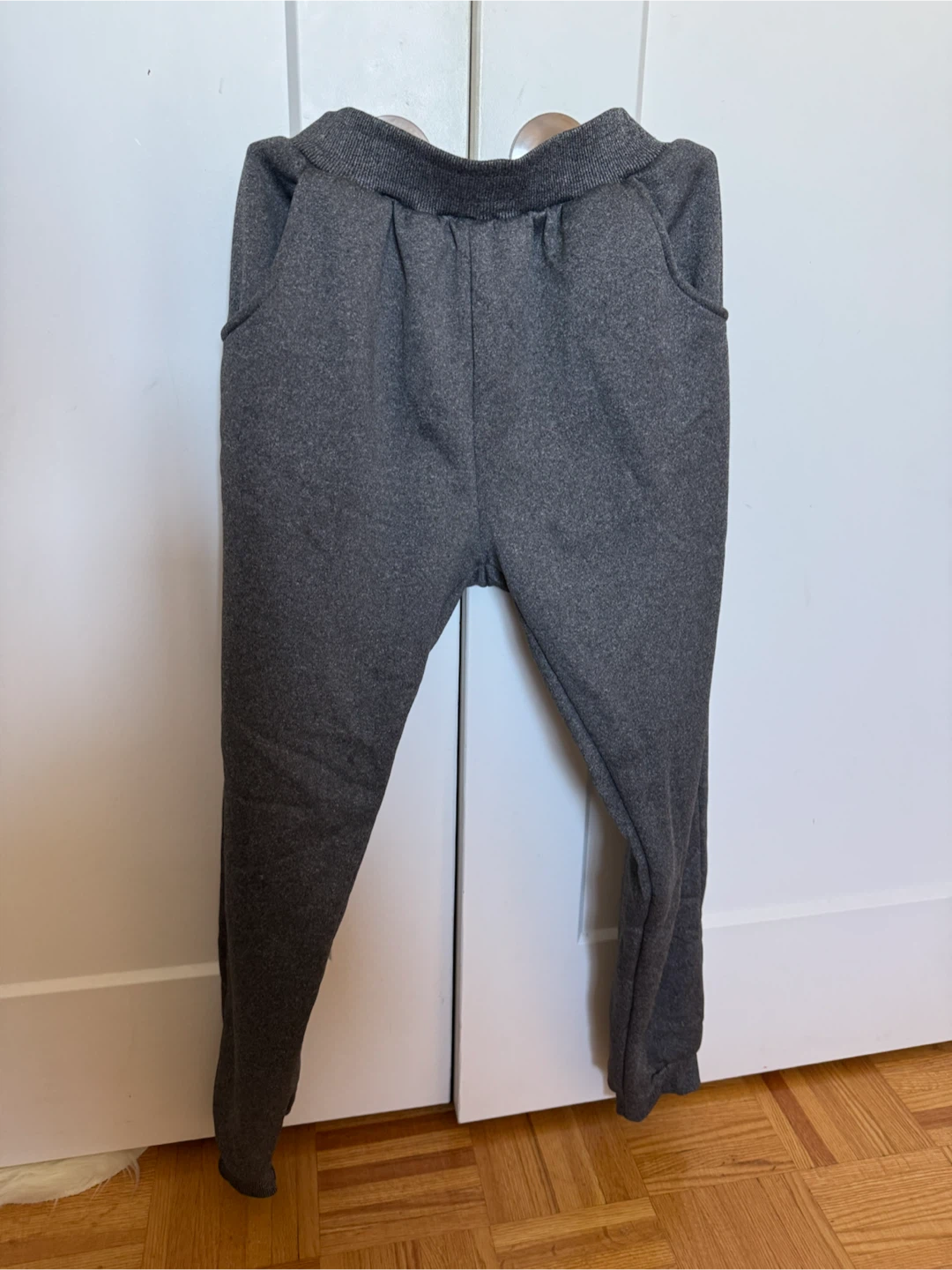 Grey fleece-lined sweatpants