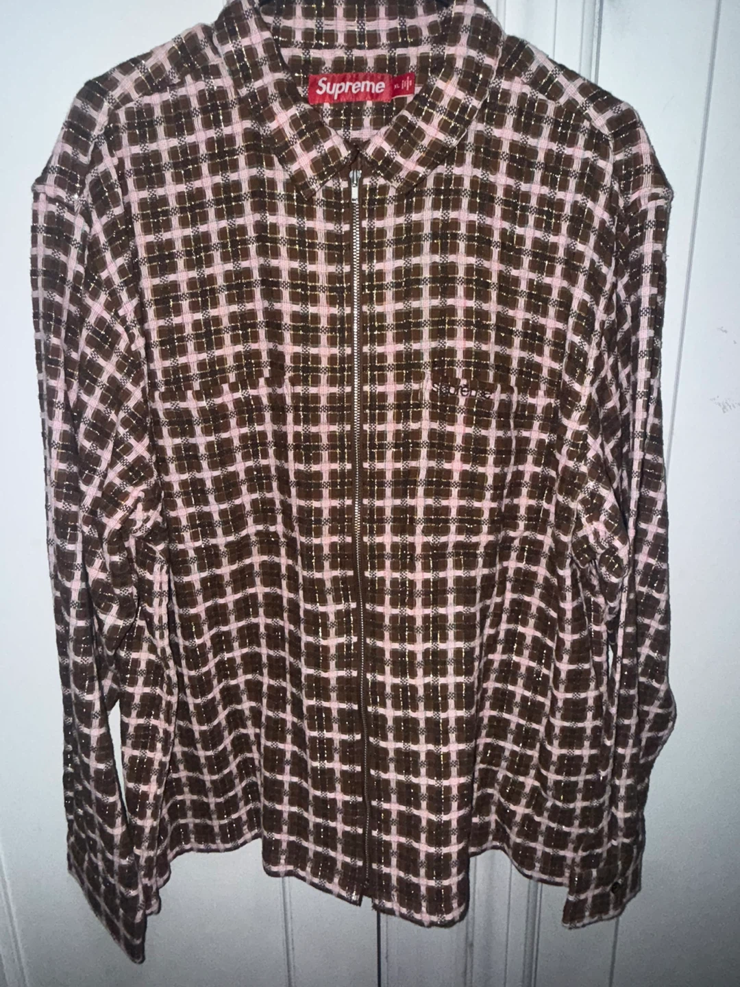 Supreme Metallic Plaid Zip Up Shirt - photo 2