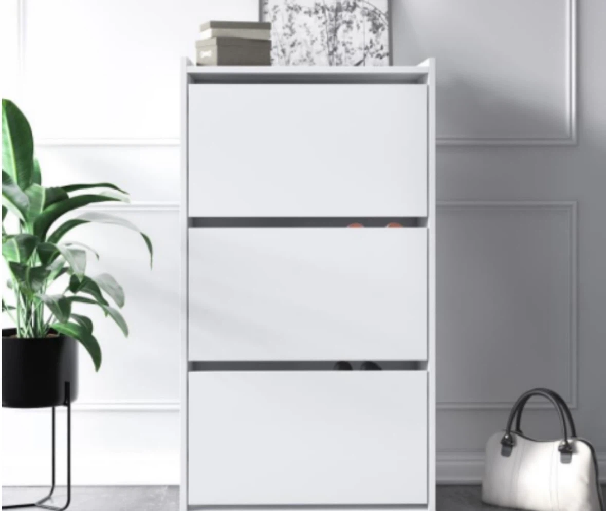 White 3-Tier Shoe Cabinet
