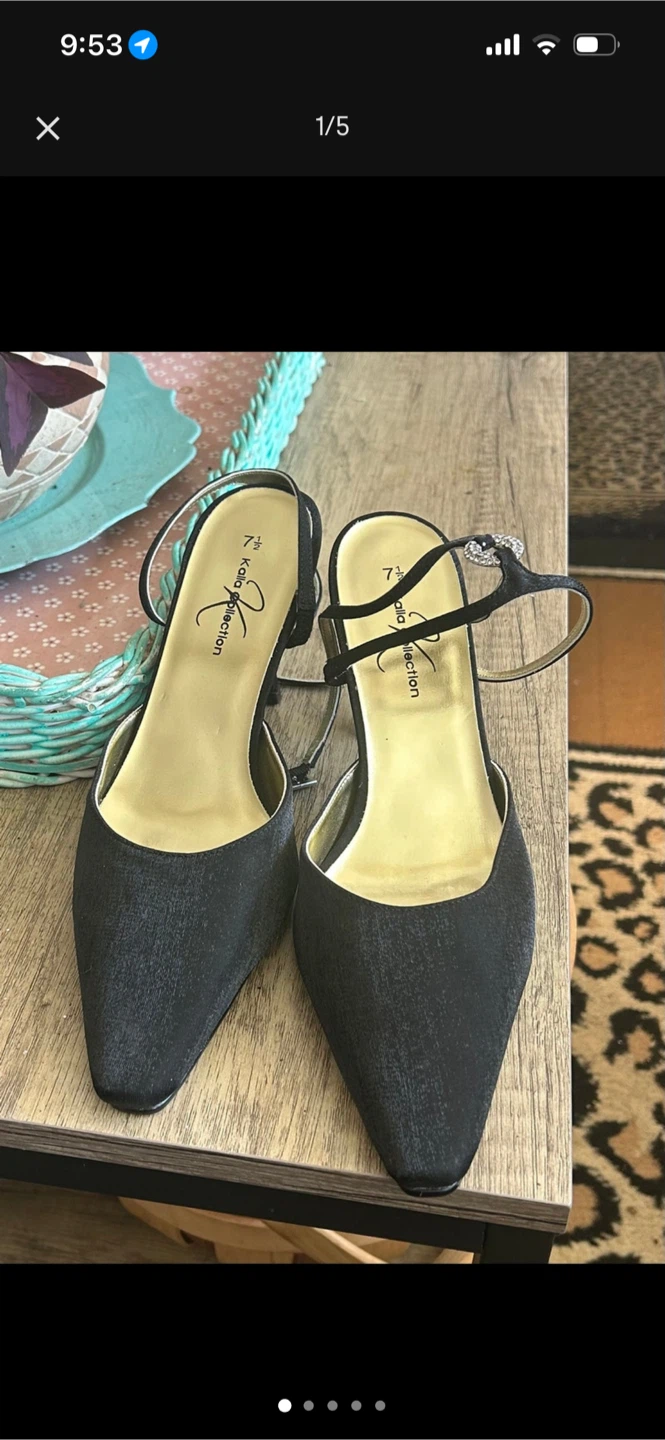 Vintage Kalla Collection Black Satin Evening Heels - Size 7.5