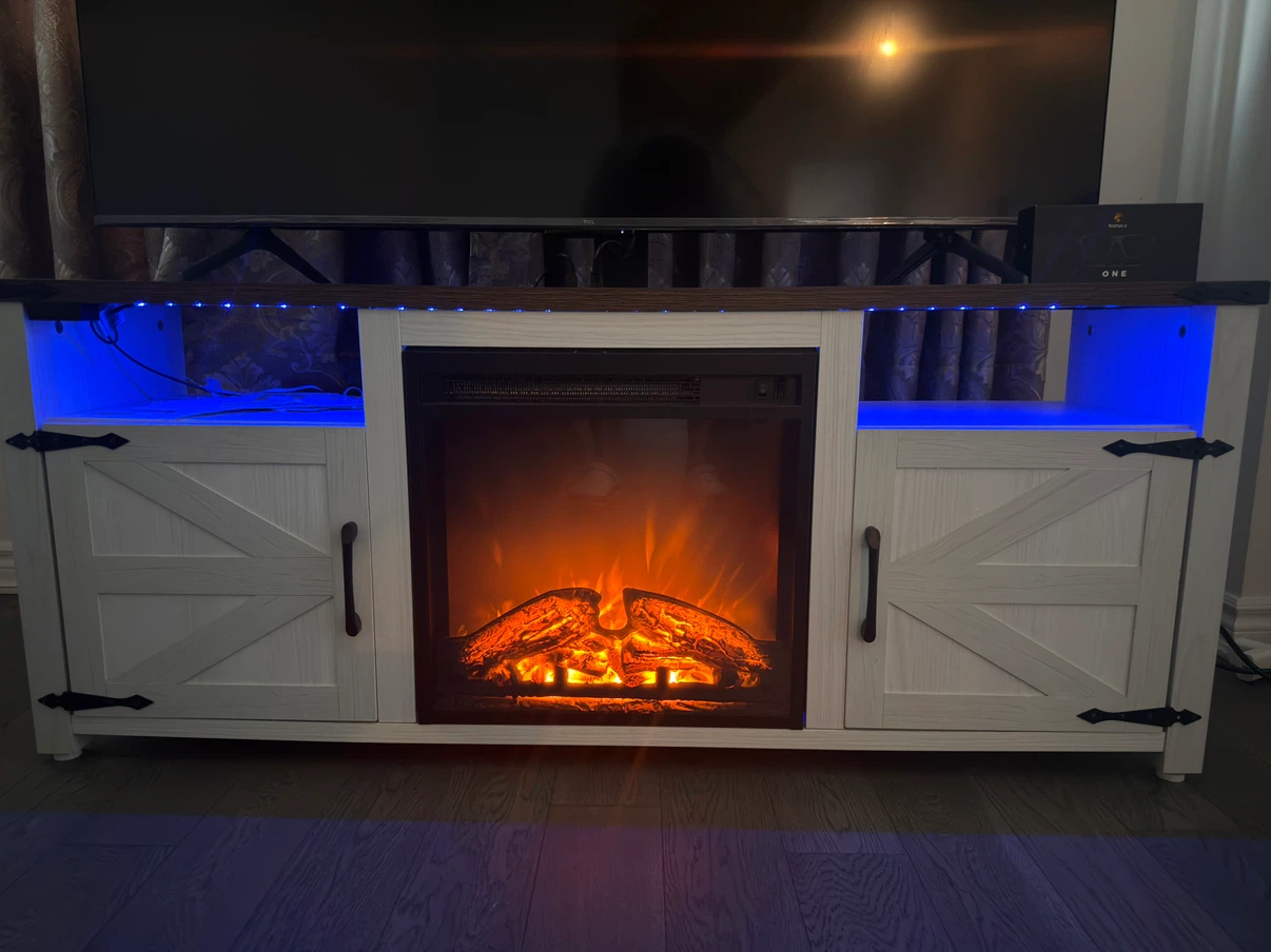 Farmhouse TV Stand with Electric Fireplace