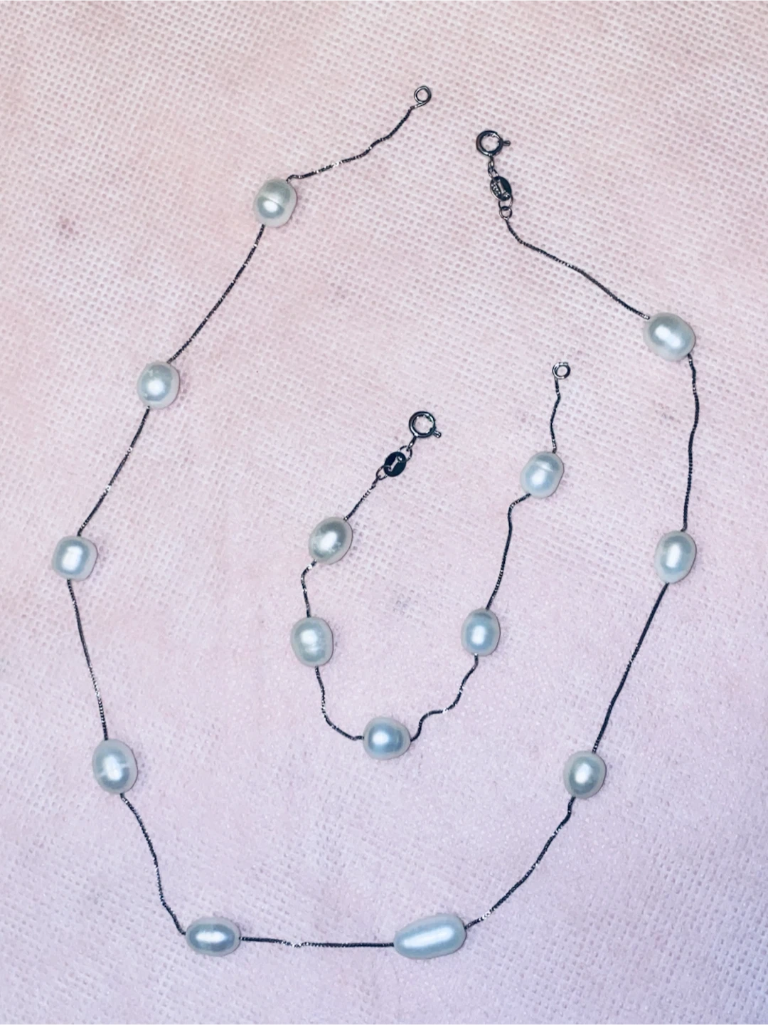 Sterling Silver Pearl Necklace and Bracelet Set