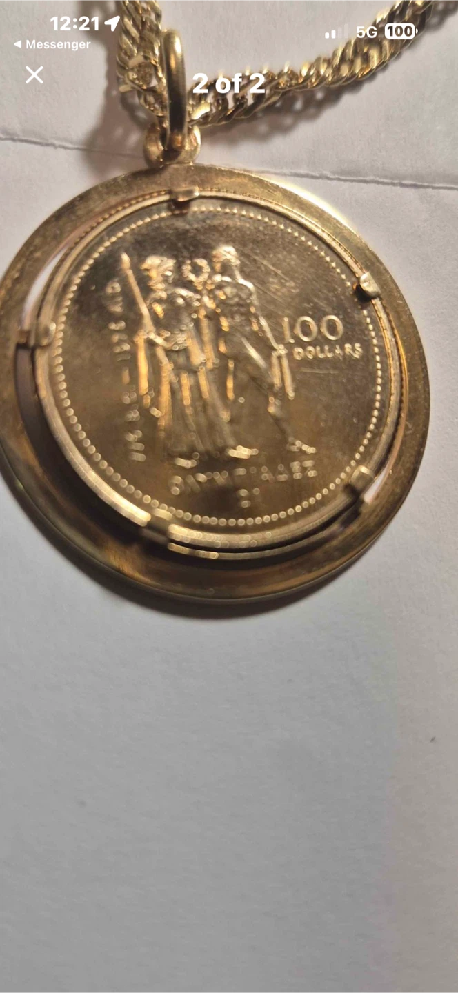 1976 Canadian 100 Dollars Gold Coin Necklace