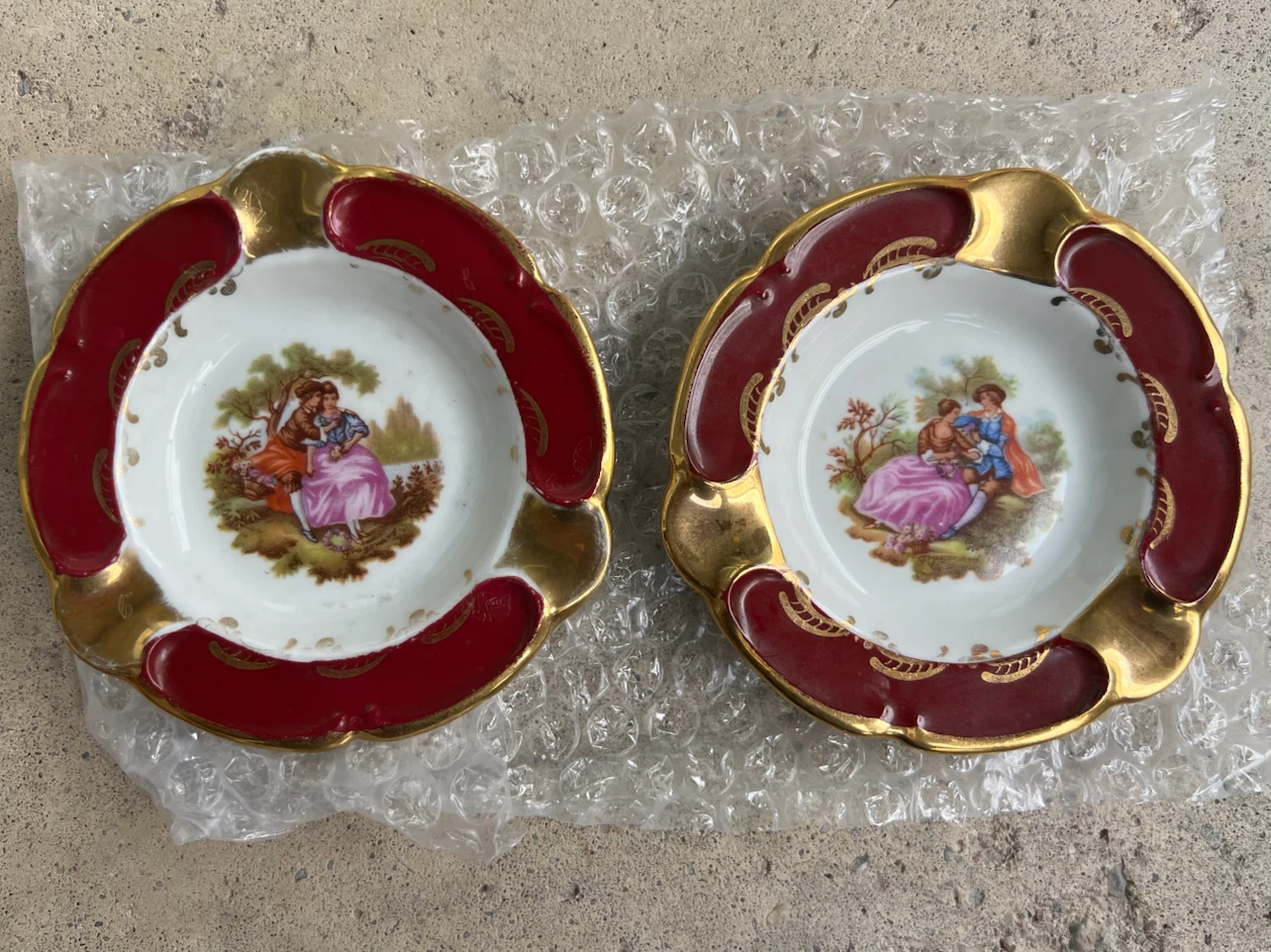 Set of 2 Goudeville Limoges Porcelain Ashtrays