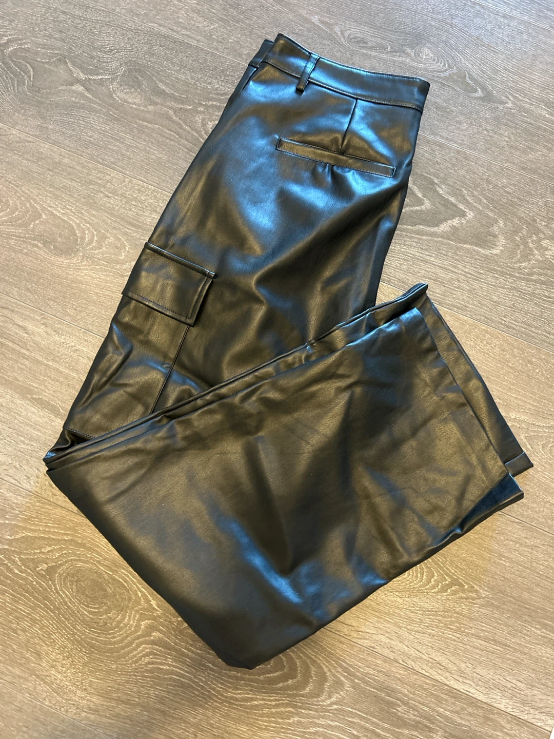 ONLY Black  Leather Cargo Wide Legs Pants