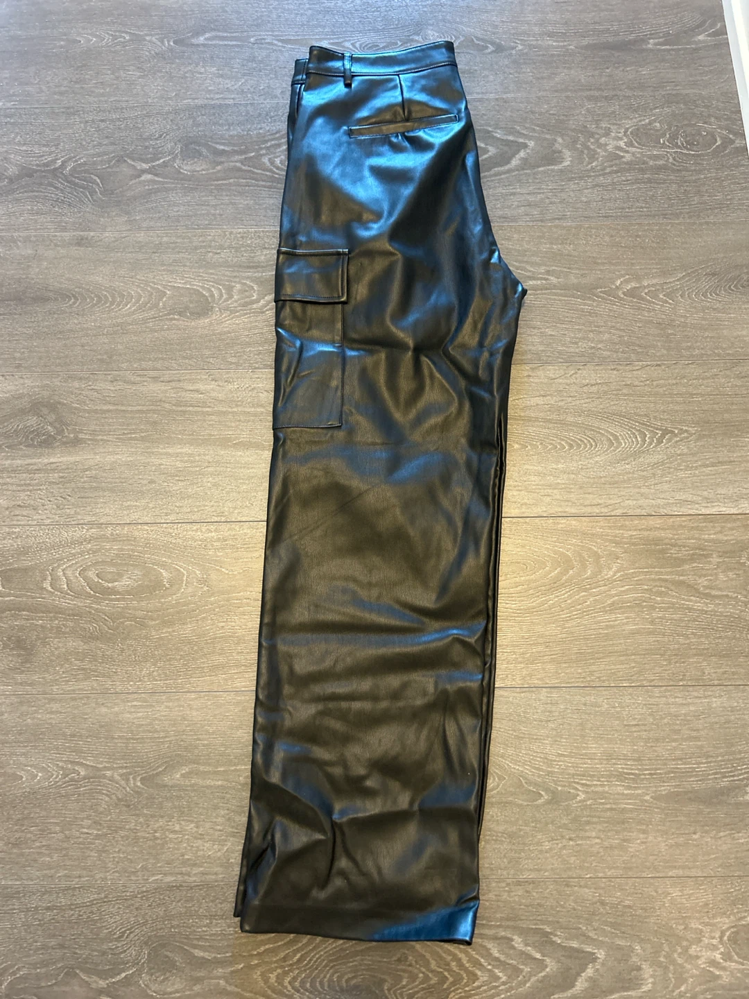 ONLY Black  Leather Cargo Wide Legs Pants - photo 3
