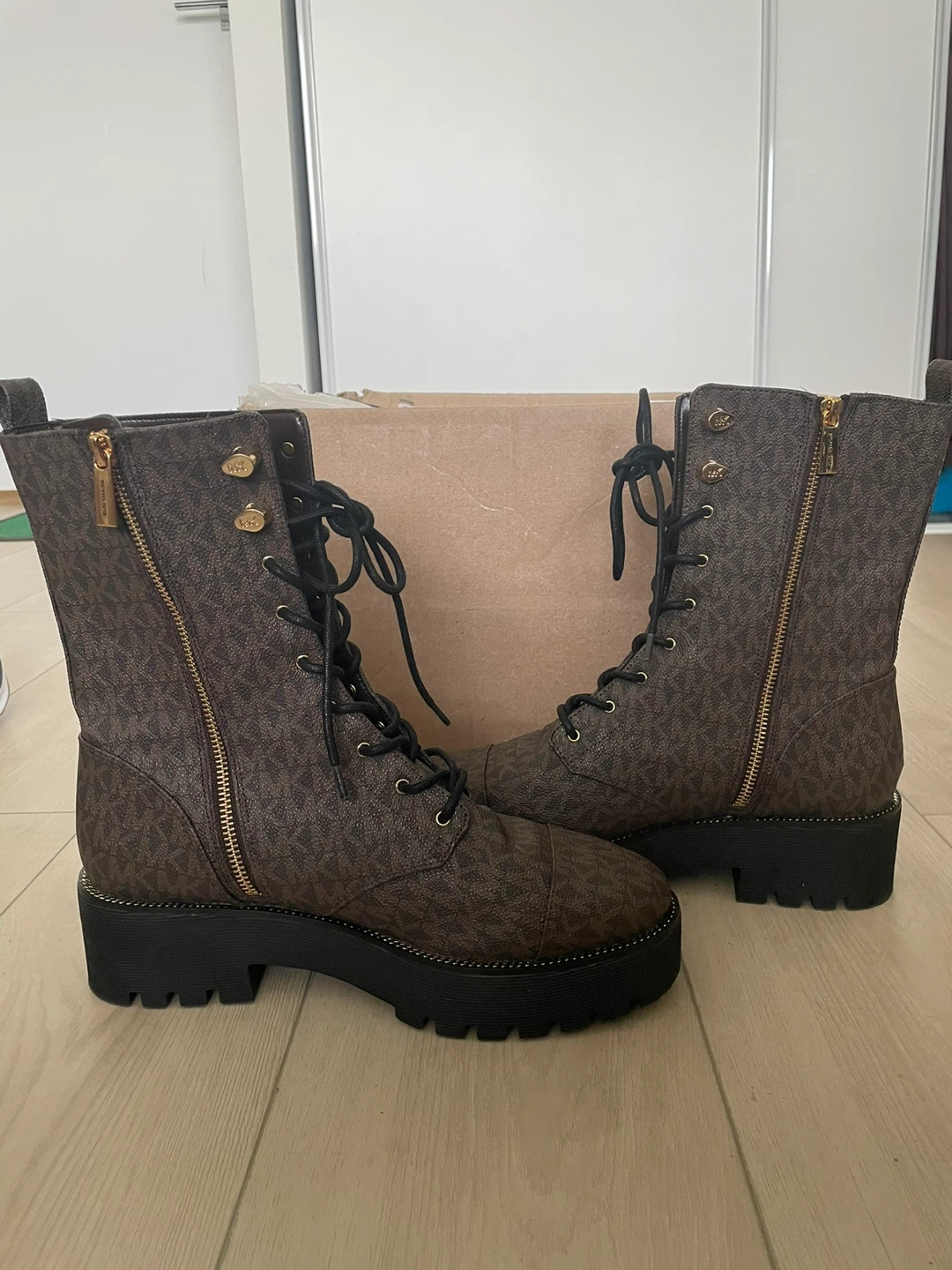 Michael Kors Logo Print Combat Boots