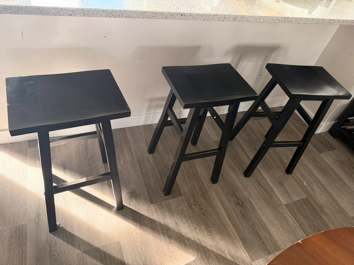 Set of 3 Black Wooden Bar Stools