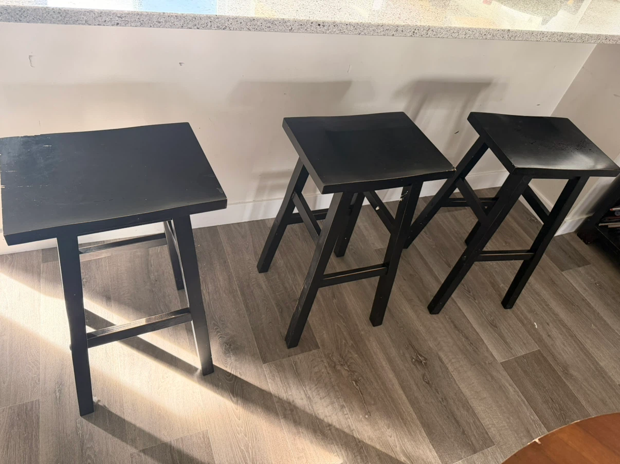 Set of 3 Black Wooden Bar Stools - photo 2
