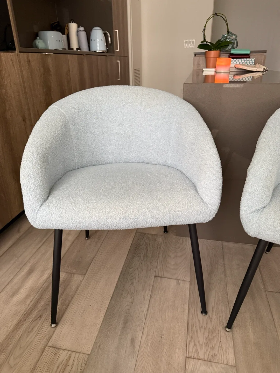 Set of two light blue bouclé dining chairs - photo 3