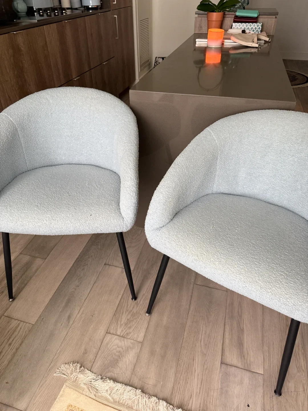 Set of two light blue bouclé dining chairs - photo 4